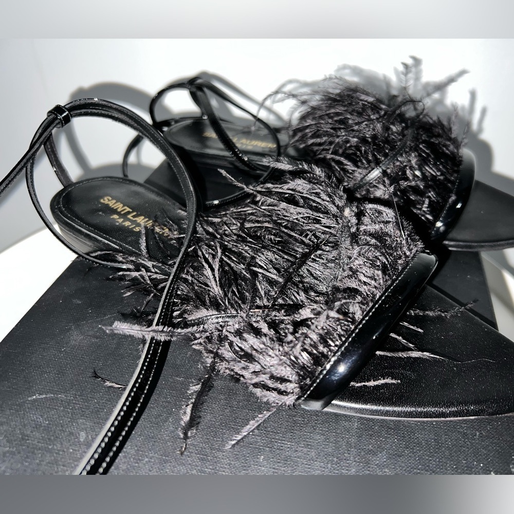 AUTHENTIC YSL FLAT SANDALS DECORATED WITH FEATHERS SIZE 8 - Picture 5 of 11